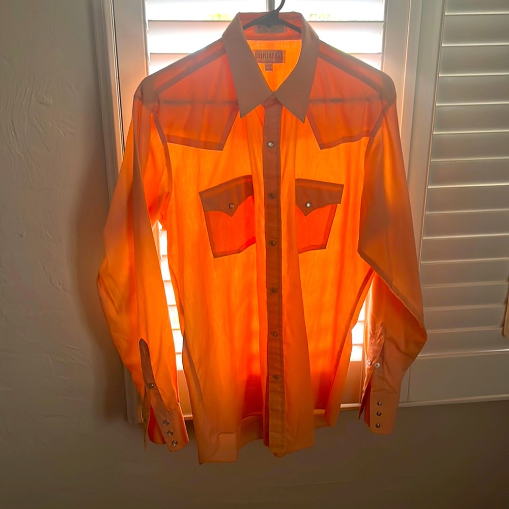 Sheplers long sleeve creamsicle colored pearlsnap